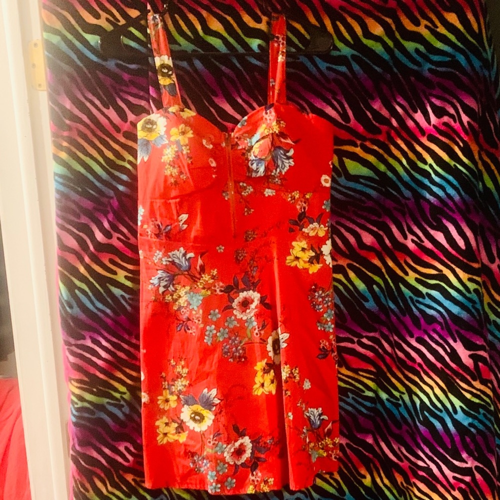 Red floral mini dress